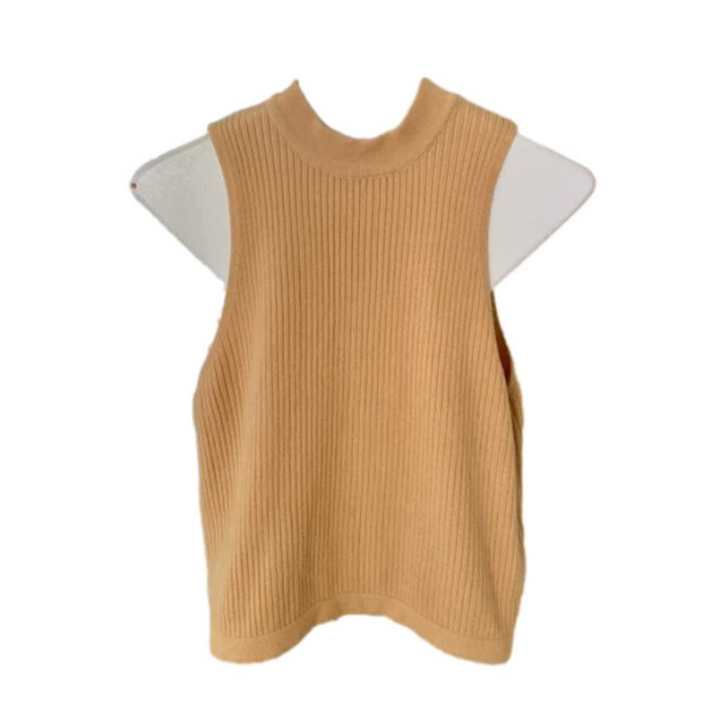 Kendall & Kylie Mock Neck Tan Sleeveless Sweater